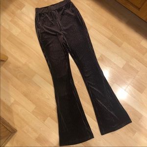 chocolate brown ribbed flared wide legged flowey pants